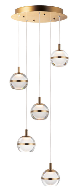 Swank 15' 5 Light Multi-Light Pendant in Natural Aged Brass