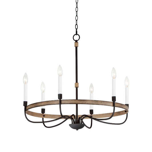 Franklin 28.5" 6 Light Single-Tier Chandelier in Driftwood Black