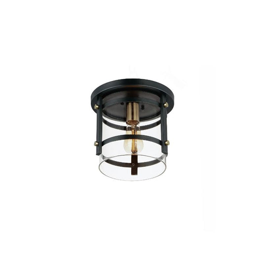 Capitol 9.75" Single Light Flush Mount in Black and Antique Brass