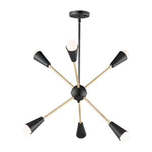Lovell 26' 6 Light Multi-Light Pendant in Black and Satin Brass - Integrated Bulbs
