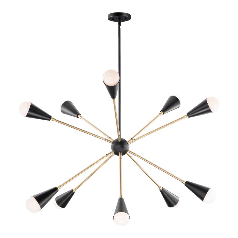 Lovell 32' 10 Light Multi-Light Pendant in Black and Satin Brass - Integrated Bulbs