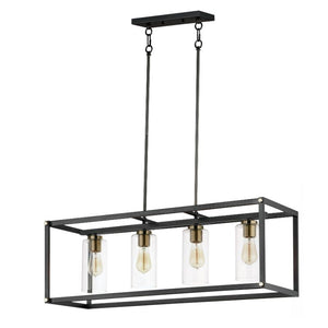 Capitol 12.5' 4 Light Suspension Pendant in Black and Antique Brass