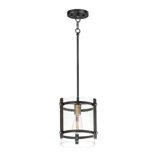 Capitol 9.5" Single Light Suspension Pendant in Black and Antique Brass