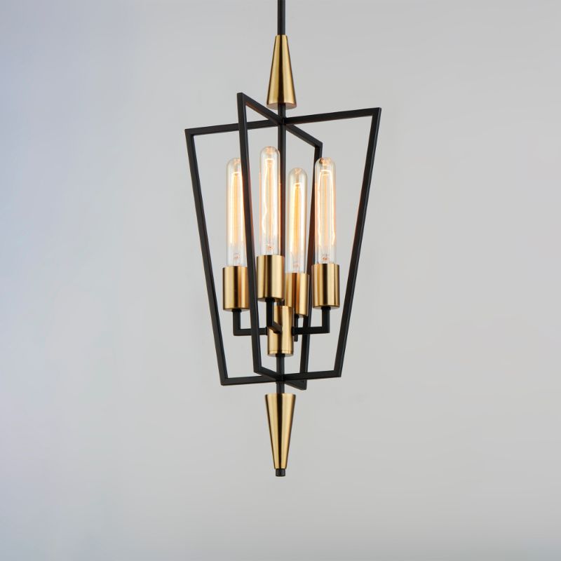 Wings 12' 4 Light Multi-Light/Suspension Pendant in Black and Satin Brass