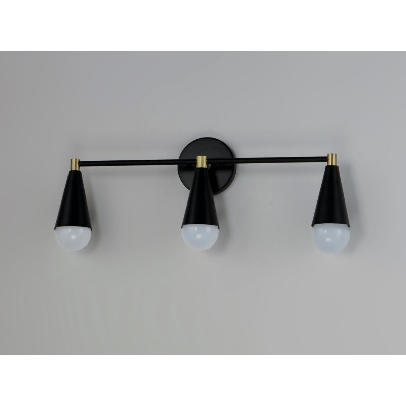 Lovell 9' 3 Light Wall Sconce Bath Vanity in Black and Satin Brass