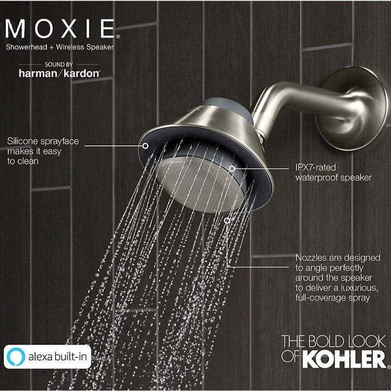 Moxie 2.5 gpm Bluetooth Showerhead Speaker with Amazon Alexa in Polished Chrome