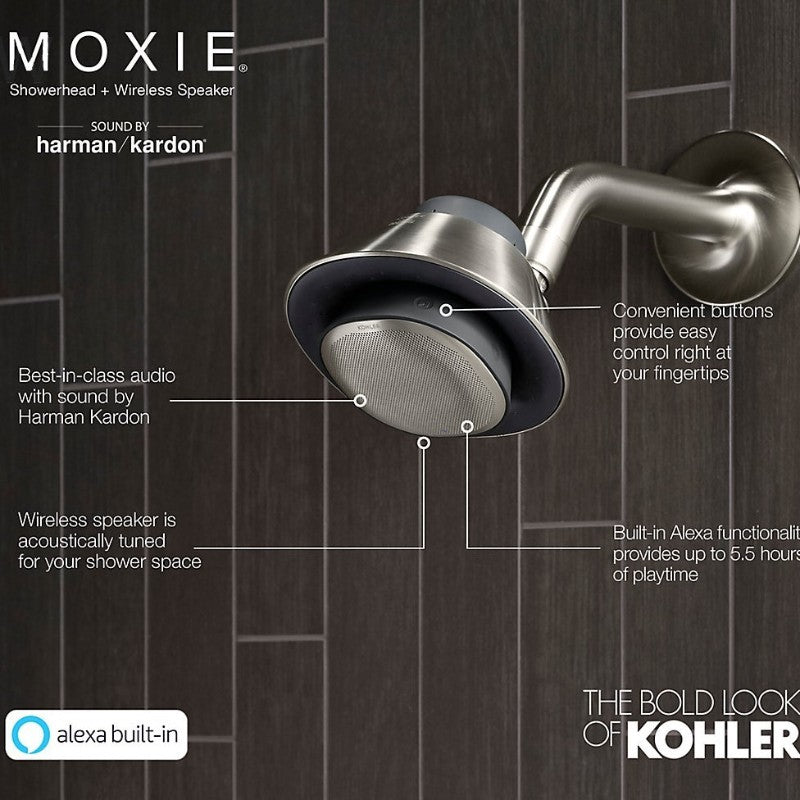 Moxie 2.5 gpm Bluetooth Showerhead Speaker with Amazon Alexa in Vibrant Brushed Nickel