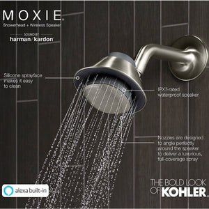 Moxie 2.5 gpm Bluetooth Showerhead Speaker with Amazon Alexa in Vibrant Brushed Nickel