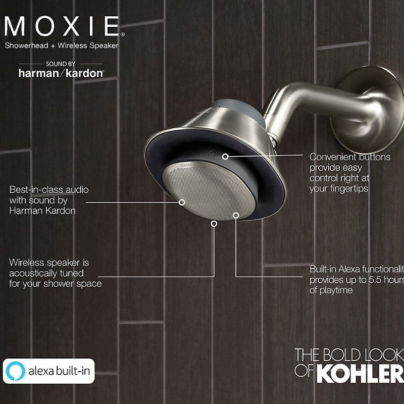 Moxie 2.5 gpm Bluetooth Showerhead Speaker with Amazon Alexa in Matte Black