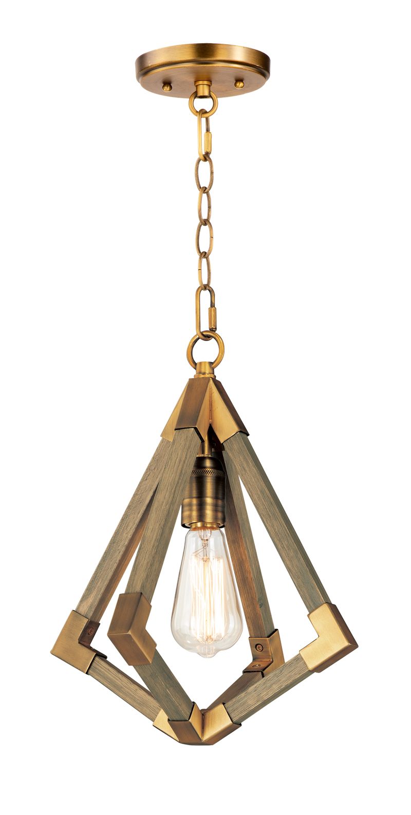 Vector 12' Single Light Pendant in Weathered Oak and Antique Brass