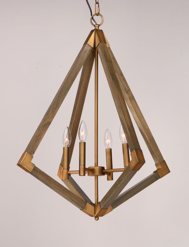 Vector 24' 4 Light Entry Foyer Pendant in Antique Brass and Weathered Oak