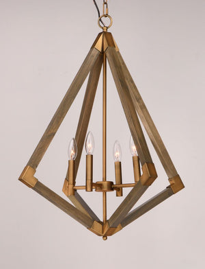 Vector 19.25' 4 Light Single Pendant in Weathered Oak and Antique Brass