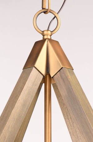 Vector 19.25' 4 Light Single Pendant in Weathered Oak and Antique Brass