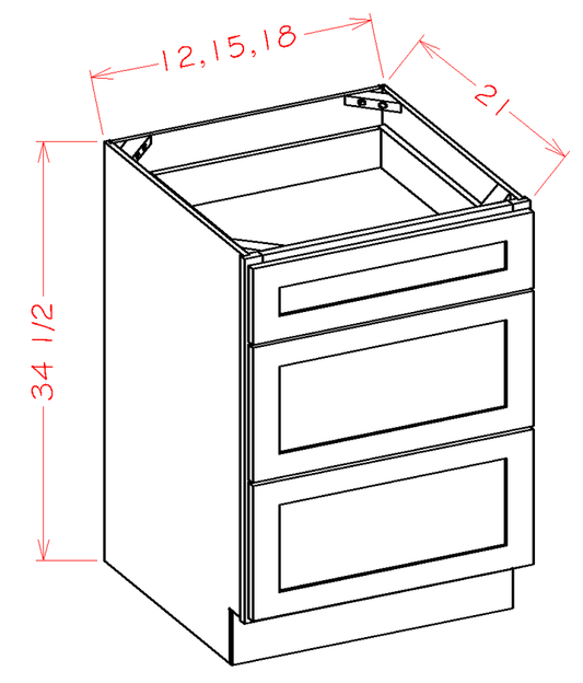 Spice Drawer Vanity Base Cabinet - 3 Drawers (15" x 34.5" x 21")