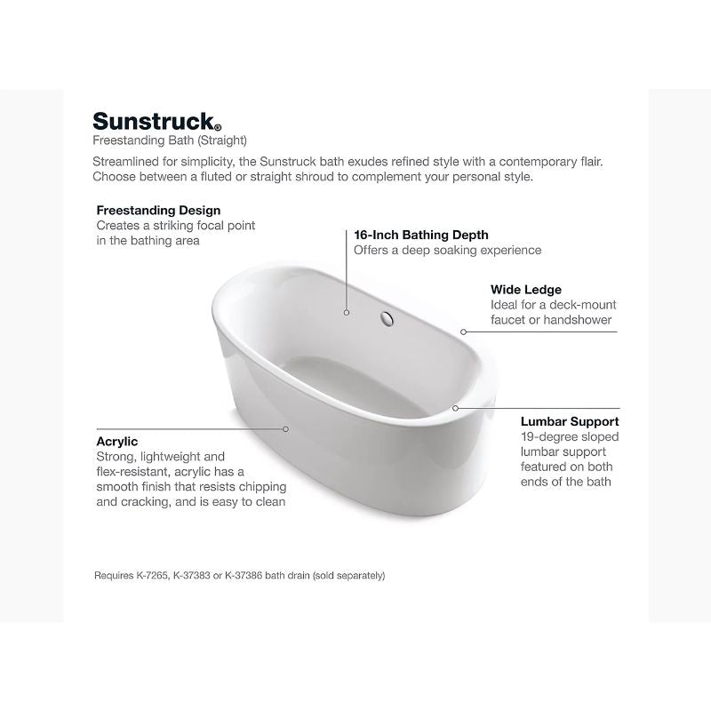 Sunstruck 65.5' x 36' x 24.5' Freestanding Bathtub in White