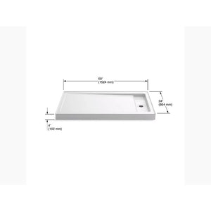 Bellwether 60' x 34' x 4.5' Right Offset Drain Shower Base in White