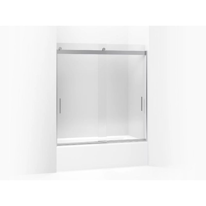 Levity Tempered Glass Sliding Shower Door in Bright Silver (62' x 56.63')