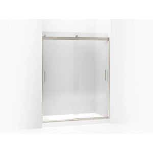 Levity Tempered Glass Sliding Shower Door with Blade Handles in Matte Nickel (74' x 56.63')