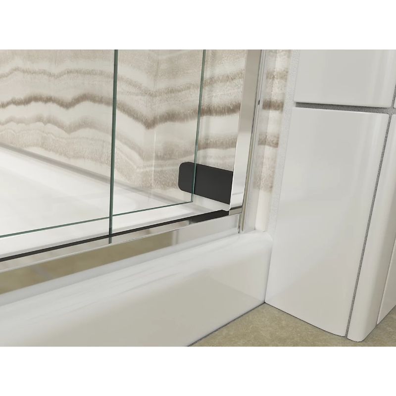 Levity Tempered Glass Sliding Shower Door with Blade Handles in Matte Nickel (74' x 56.63')