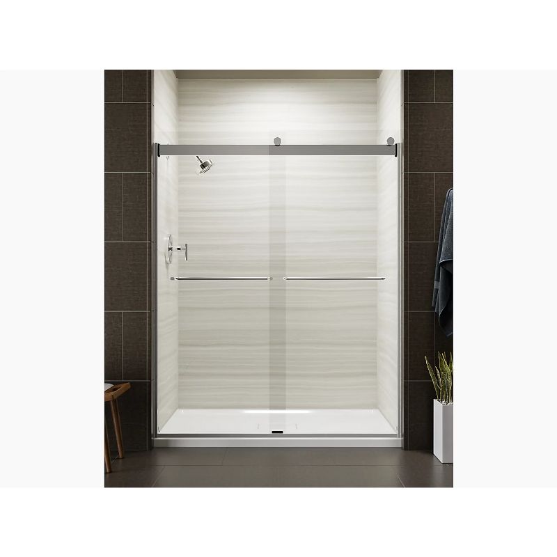 Levity Tempered Glass Sliding Shower Door in Matte Nickel (74' x 56.63')