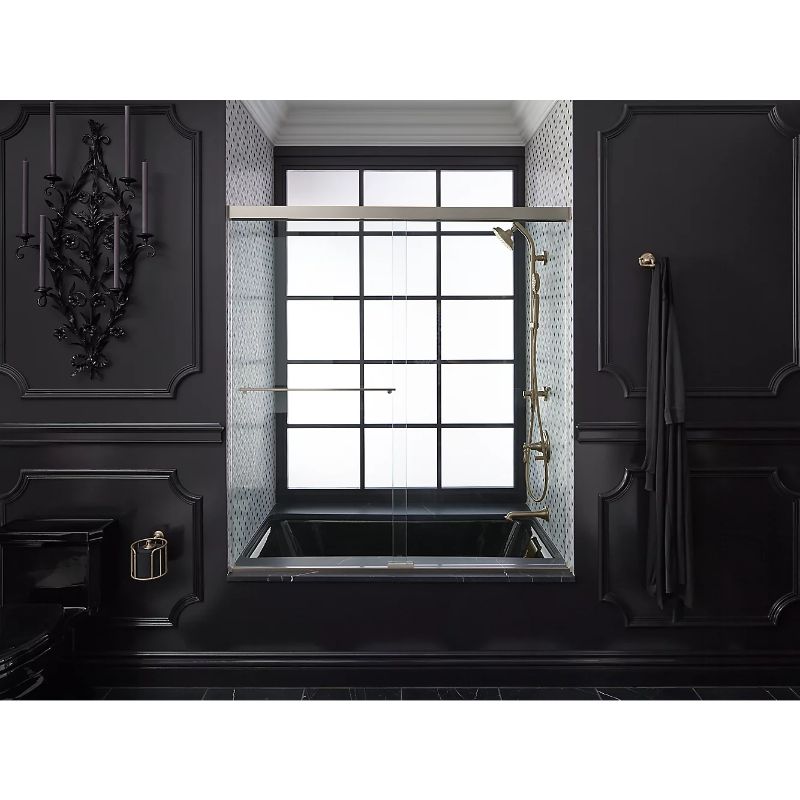 Revel Tempered Glass Sliding Shower Door in Bright Polished Silver (62' x 56.63')