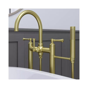 Tisbury Two-Handle Freestanding Roman Bathtub Faucet in Brushed Gold