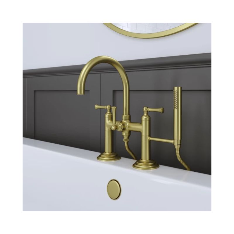 Tisbury Two-Handle Deck Mount Roman Bathtub Faucet in Brushed Gold