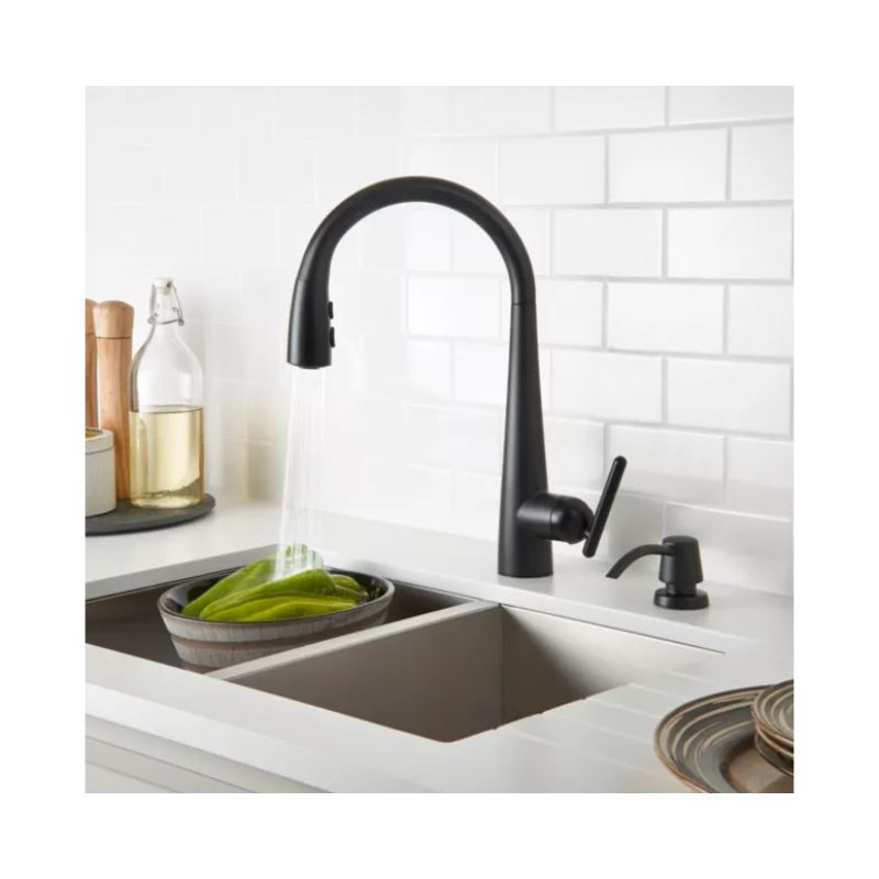 Lita Single-Handle Pull-Down Kitchen Faucet with Soap Dispenser in Matte Black