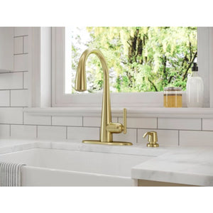 Lita Single-Handle Pull-Down Kitchen Faucet with Soap Dispenser in Brushed Gold