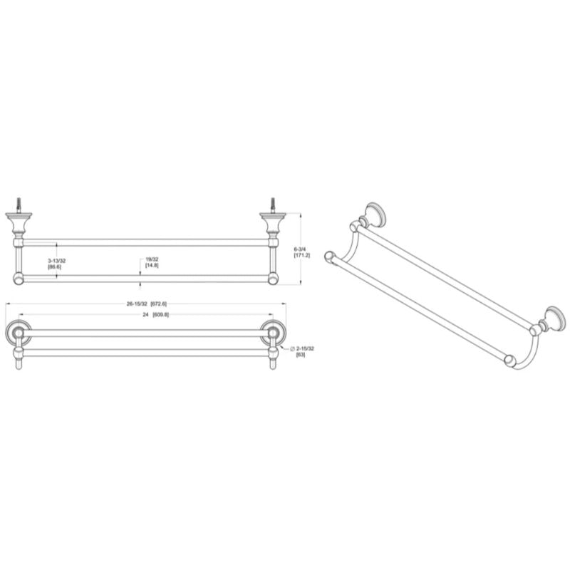 Tisbury 26.47' Round Double Towel Bar in Brushed Gold