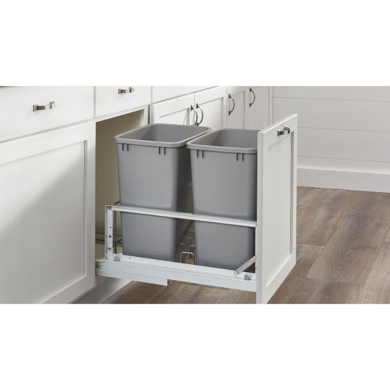 5349 Series Metallic Silver Bottom-Mount Double Waste Container Pull-Out Organizer (11.69' x 22.25' x 18.94')