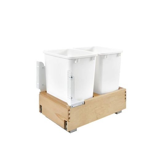 4WC Series White Undermount Double Waste Container Pull-Out Organizer (14.25" x 21.66" x 19.25")