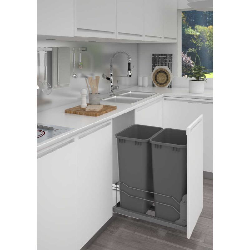 53WC Series Orion gray Undermount Double Waste Container Pull-Out Organizer (14.38' x 22.25' x 19')