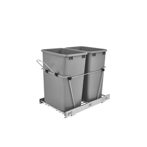RV Series Metallic Silver Bottom-Mount Double Waste Container Pull-Out Organizer (14.38' x 22' x 19.25')