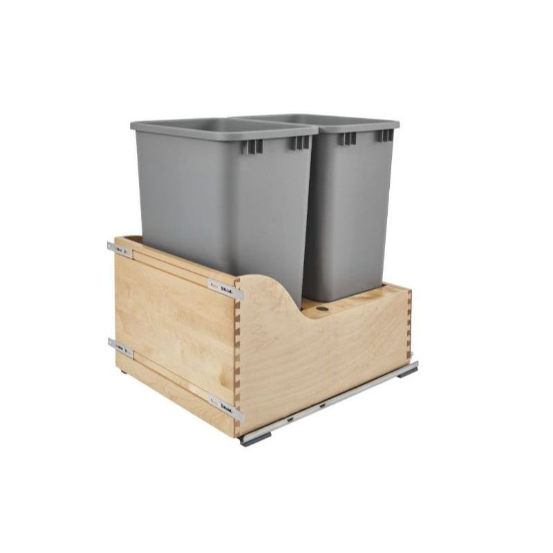 4WCSC Series Metallic Silver Bottom-Mount Double Waste Container Pull-Out Organizer (18' x 21.75' x 24.25')