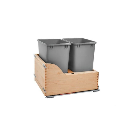 4WCSC Series Metallic Silver Bottom-Mount Double Waste Container Pull-Out Organizer (18" x 21.66" x 20.38")