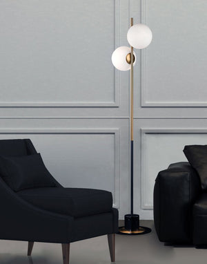 Vesper 69' Floor Lamp in Black and Satin Brass