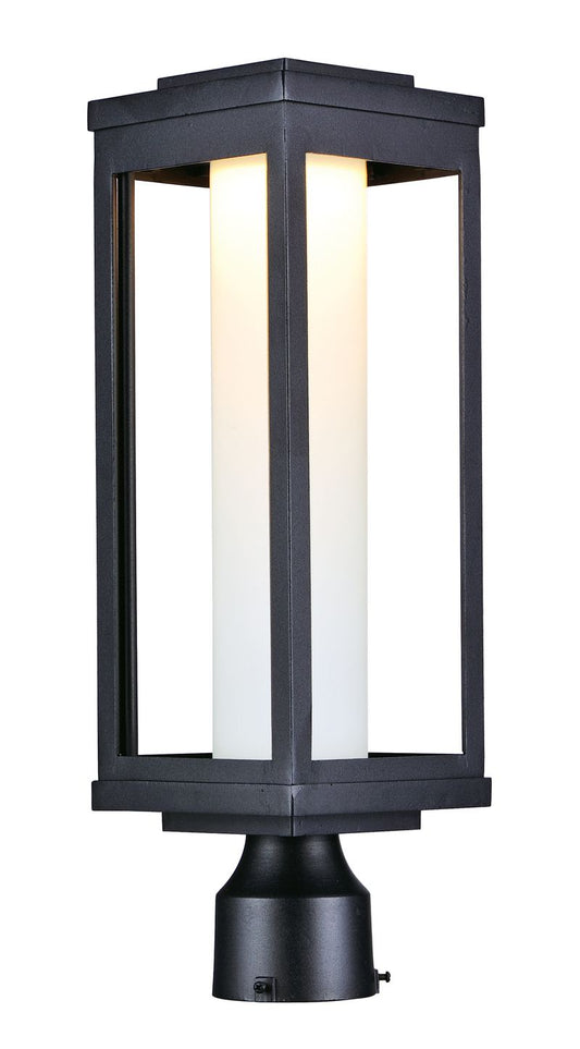 Salon 19.5" Black Deck Post Light with Satin White Glass Finish