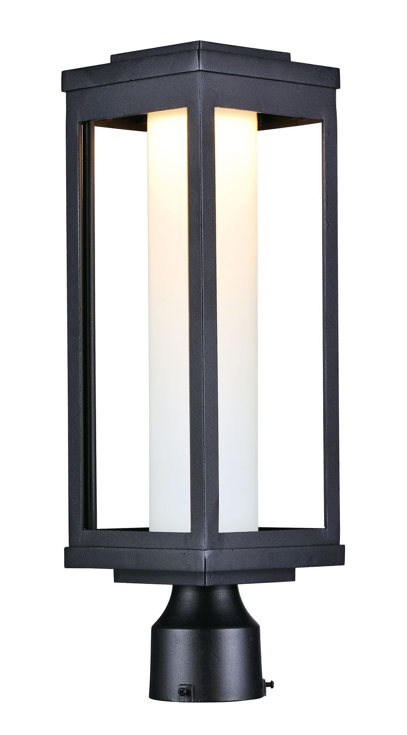 Salon 19.5' Black Deck Post Light with Satin White Glass Finish