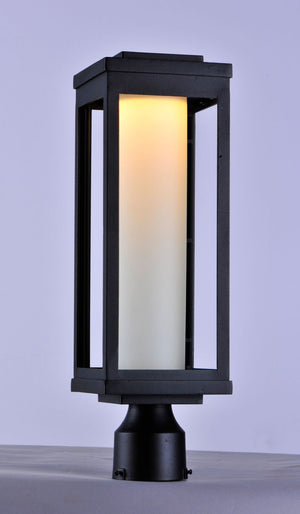 Salon 19.5' Black Deck Post Light with Satin White Glass Finish