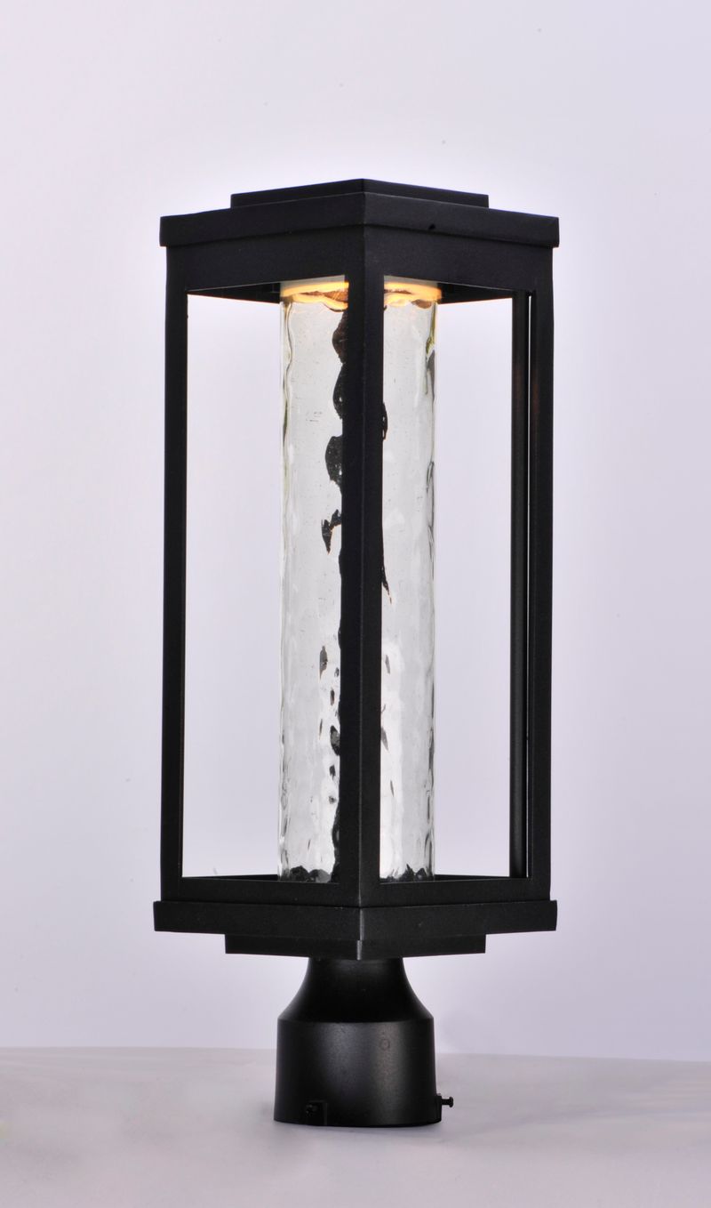 Salon 19.5' Black Deck Post Light with Water Glass Finish