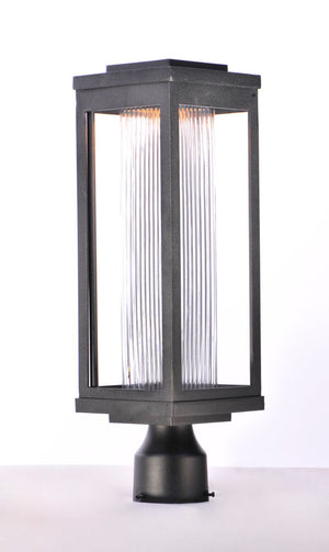 Salon 19.5' Black Deck Post Light with Clear Ribbed Glass Finish