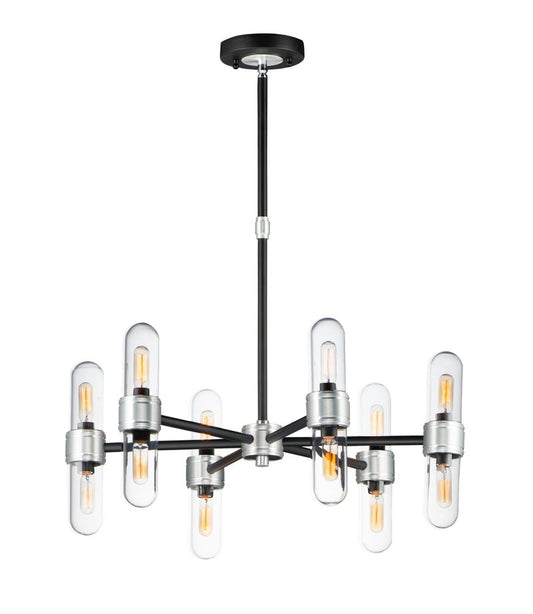 Dual 11.75" 12 Light Chandelier in Black and Brushed Aluminum