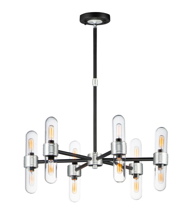 Dual 11.75' 12 Light Chandelier in Black and Brushed Aluminum
