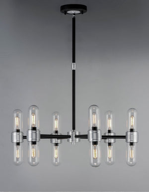 Dual 11.75' 12 light Chandelier in Black and Brushed Aluminum