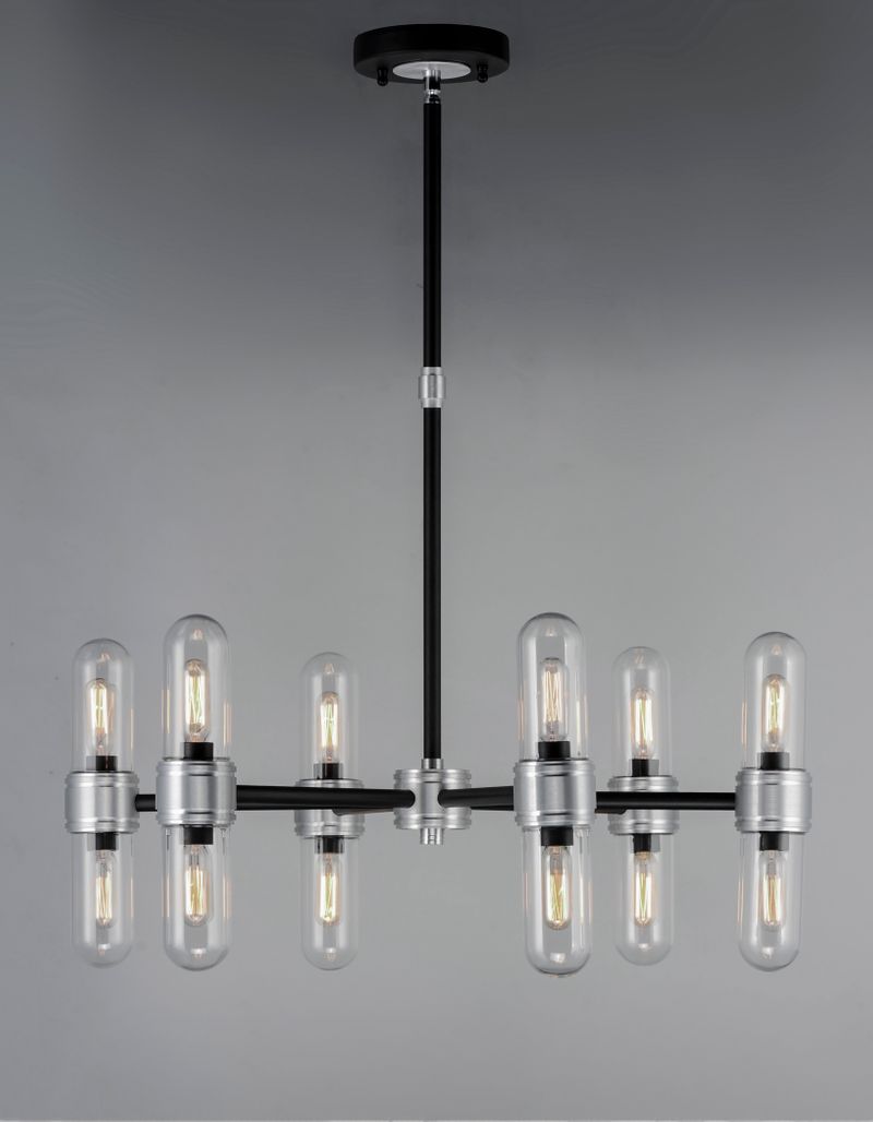 Dual 11.75' 12 light Chandelier in Black and Brushed Aluminum