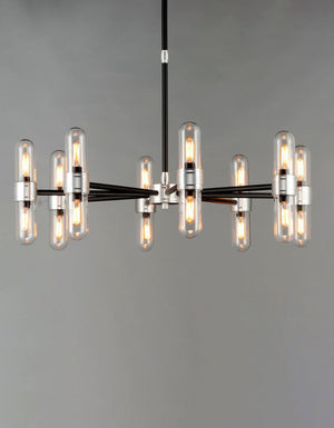 Dual 11.75' 16 light Chandelier in Black and Brushed Aluminum