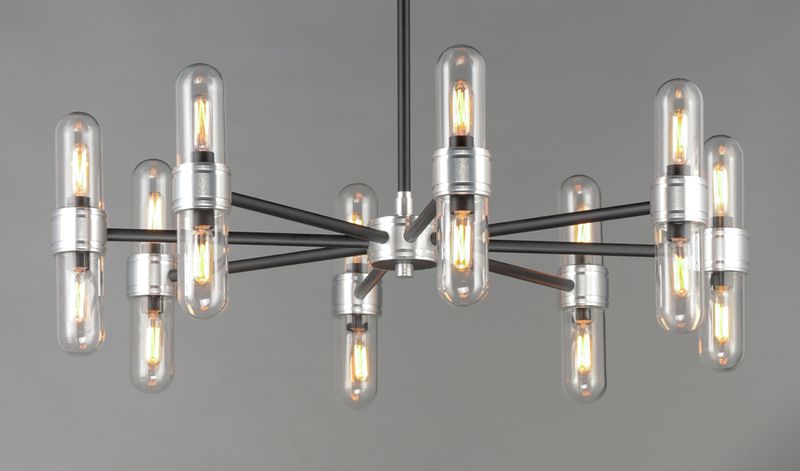 Dual 11.75' 16 light Chandelier in Black and Brushed Aluminum