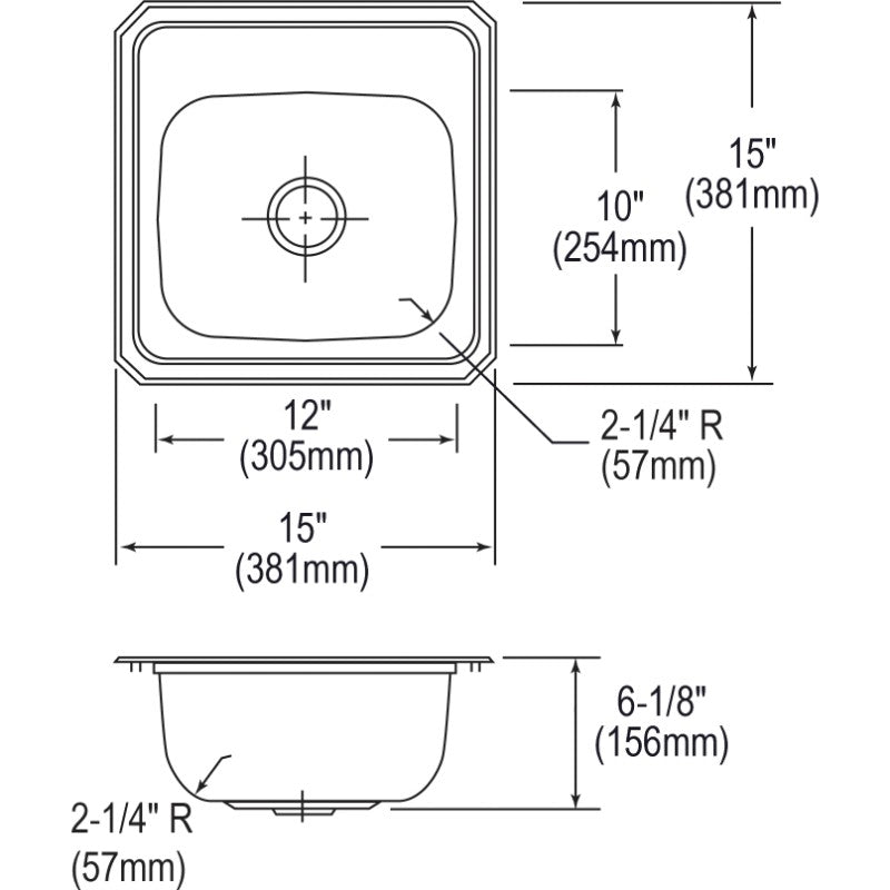 Celebrity 15' x 15' x 6.13' Stainless Steel Single-Basin Drop-In Bar Sink - 1 Faucet Hole