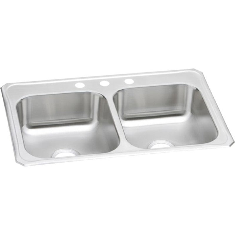 Celebrity 22' x 33' x 7' Stainless Steel Double-Basin Drop-In Kitchen Sink - 3 Faucet Holes